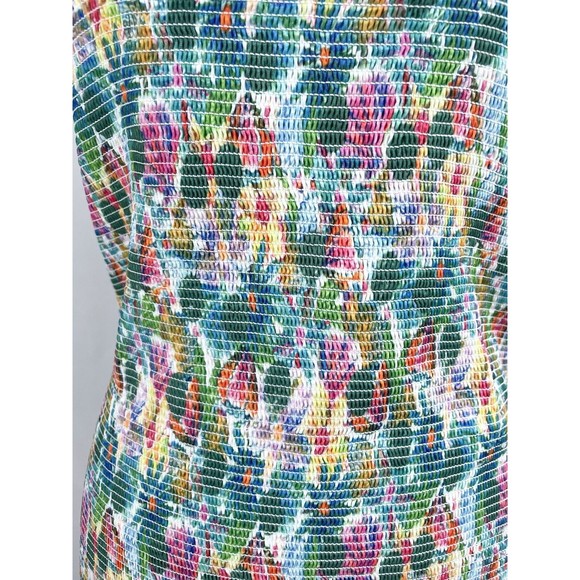 ASTR The Label XL Green Pink Blue Floral Smocked Sleeveless Dress Flutter Sleeve - Picture 4 of 12